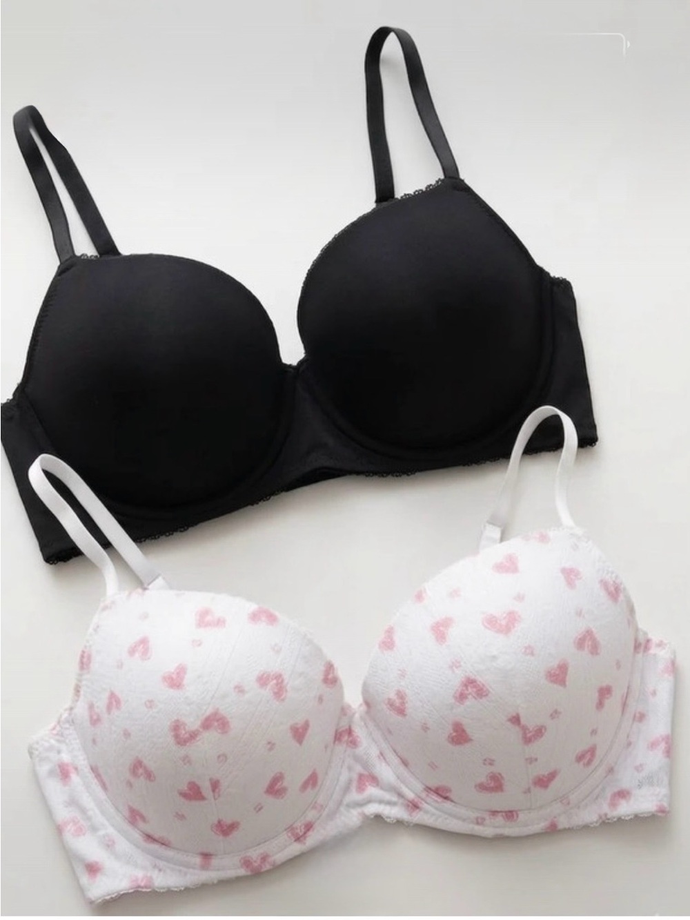 Kensie Black & White Pink-Heart Padded Bras